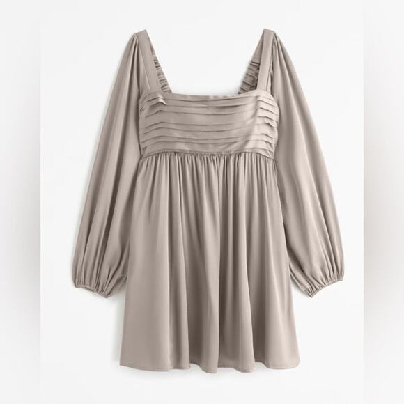 Abercrombie & Fitch Dresses & Skirts - Abercrombie & Fitch Emerson Satin Long Sleeve Mini Dress Taupe XST Minimalist